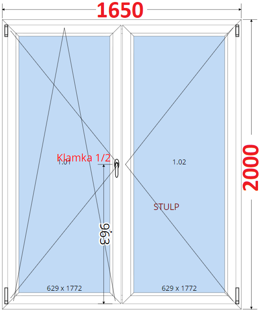 Dvoukdl Balkonov dvee (O+OS-Stulp) - ka 165cm SMART Dvoukdl balkonov dvee 165x200, Otevrav a sklopn