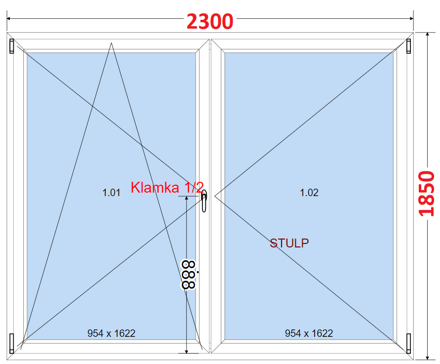 Dvoukdl Balkonov dvee (O+OS-Stulp) - ka 230cm SMART Dvoukdl balkonov dvee 230x185, Otevrav a sklopn
