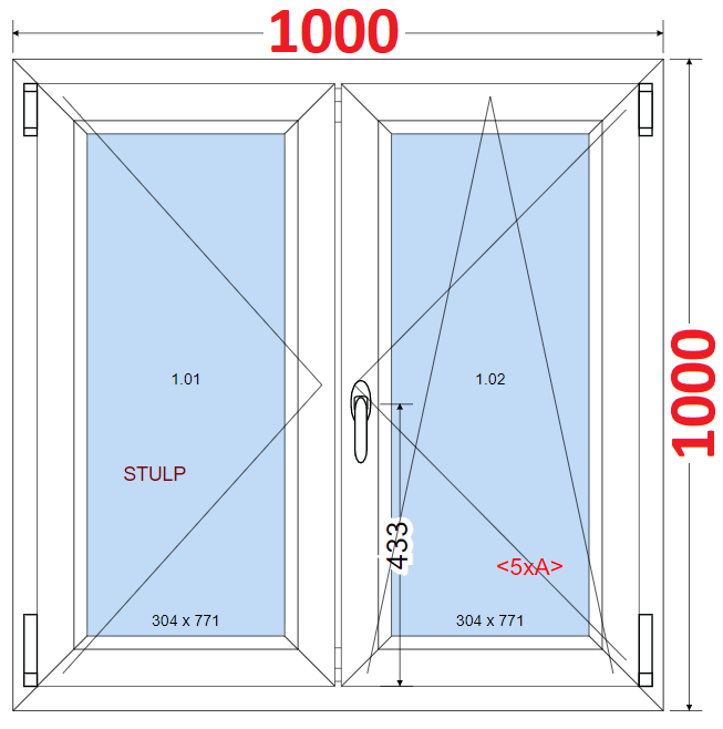 Dvoukdl Okna SMART - Na mru SMART Dvoukdl plastov okno 100x100,  bez stedovho sloupku