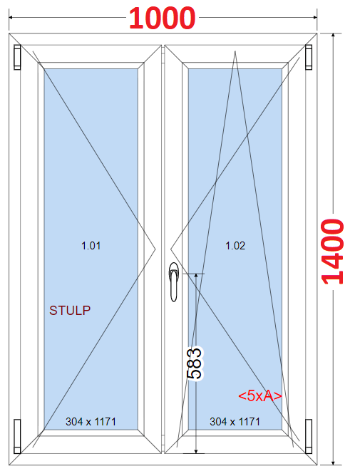 O + OS (Stulp) SMART Dvoukdl plastov okno 100x140,  bez stedovho sloupku