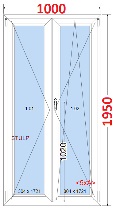 O + OS (Stulp) SMART Dvoukdl plastov okno 100x195,  bez stedovho sloupku