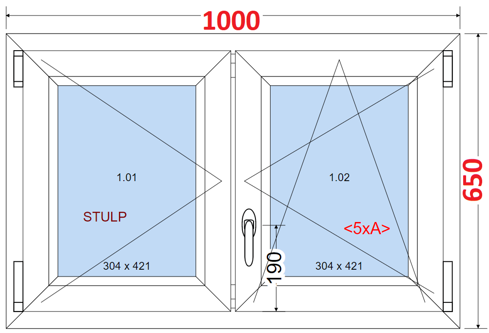 O + OS (Stulp) SMART Dvoukdl plastov okno 100x65,  bez stedovho sloupku