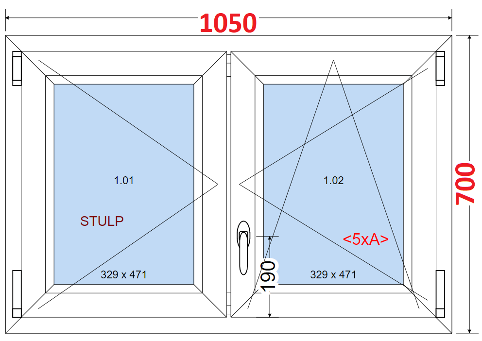 O + OS (Stulp) SMART Dvoukdl plastov okno 105x70,  bez stedovho sloupku