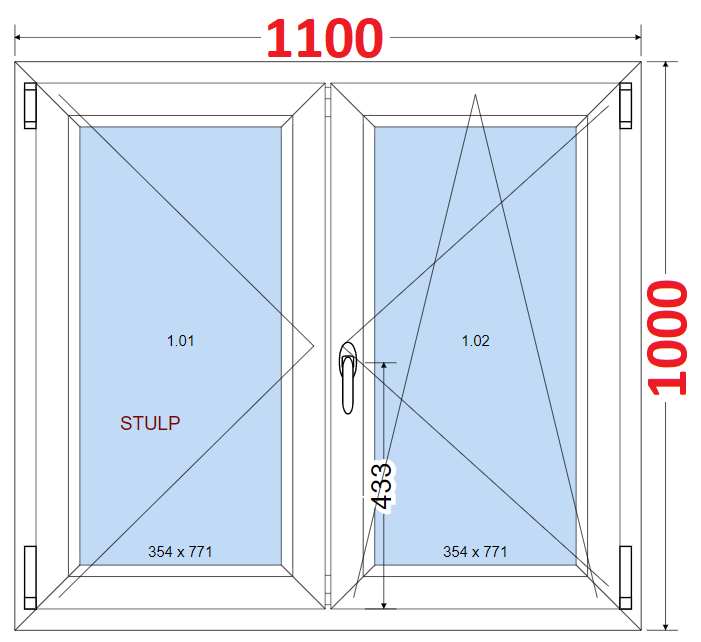 Dvoukdl Okna SMART - Na mru SMART Dvoukdl plastov okno 110x100,  bez stedovho sloupku