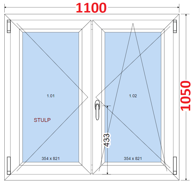 O + OS (Stulp) SMART Dvoukdl plastov okno 110x105,  bez stedovho sloupku