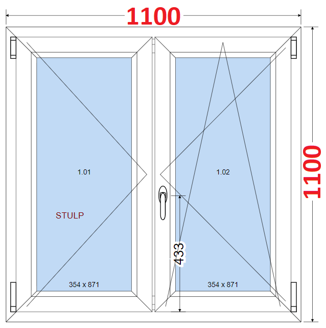 Dvoukdl Okna SMART - Na mru SMART Dvoukdl plastov okno 110x110,  bez stedovho sloupku