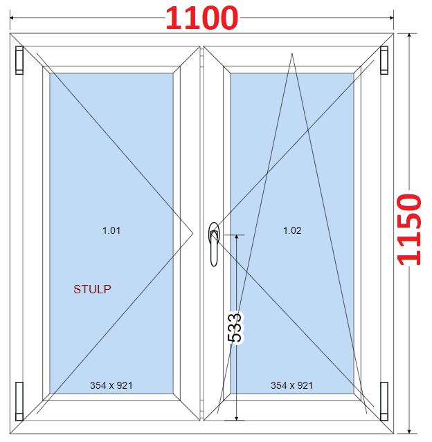 Dvoukdl Okna SMART - Na mru SMART Dvoukdl plastov okno 110x115,  bez stedovho sloupku