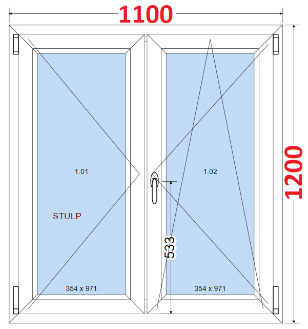 O + OS (Stulp) SMART Dvoukdl plastov okno 110x120,  bez stedovho sloupku
