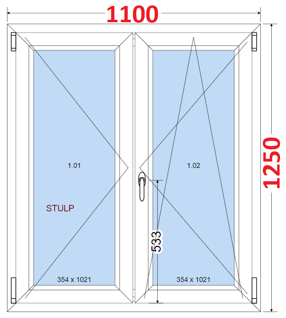 Dvoukdl Okna SMART - Na mru SMART Dvoukdl plastov okno 110x125,  bez stedovho sloupku
