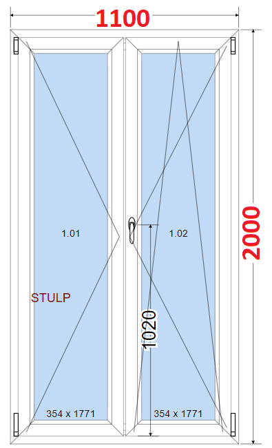 O + OS (Stulp) SMART Dvoukdl plastov okno 110x200,  bez stedovho sloupku