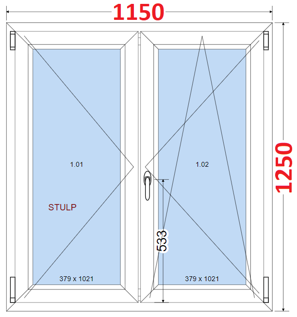 Dvoukdl Okna SMART - Na mru SMART Dvoukdl plastov okno 115x125,  bez stedovho sloupku