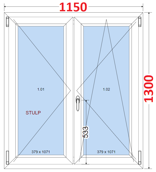 Dvoukdl Okna SMART - Na mru SMART Dvoukdl plastov okno 115x130,  bez stedovho sloupku