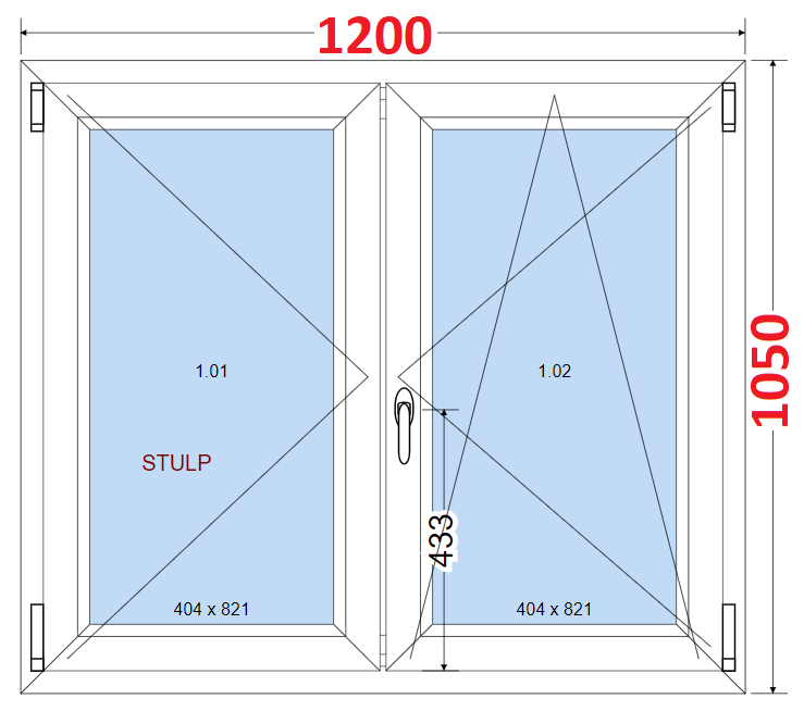 Dvoukdl Okna O + OS (Stulp) - ka 120cm SMART Dvoukdl plastov okno 120x105,  bez stedovho sloupku
