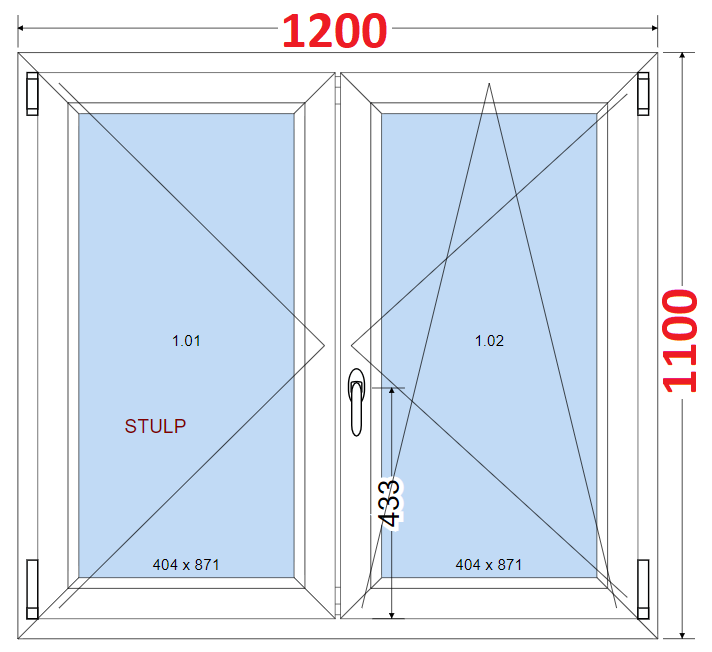 Dvoukdl Okna O + OS (Stulp) - ka 120cm SMART Dvoukdl plastov okno 120x110,  bez stedovho sloupku