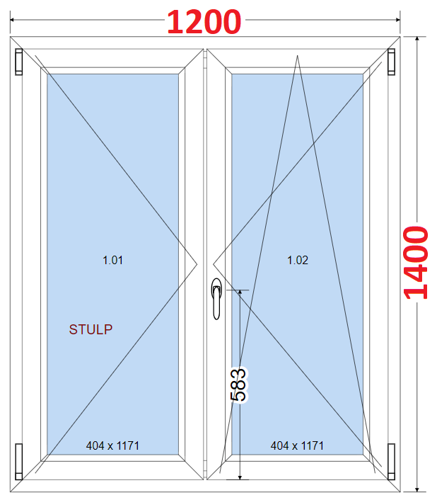 Dvoukdl Okna O + OS (Stulp) - ka 120cm SMART Dvoukdl plastov okno 120x140,  bez stedovho sloupku