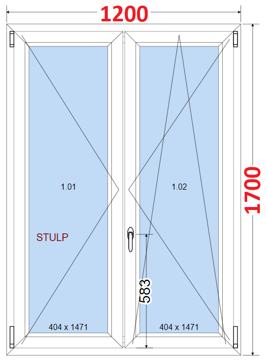 Dvoukdl Okna O + OS (Stulp) - ka 120cm SMART Dvoukdl plastov okno 120x170,  bez stedovho sloupku