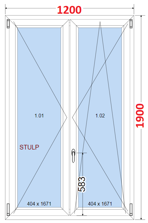 Dvoukdl Okna O + OS (Stulp) - ka 120cm SMART Dvoukdl plastov okno 120x190,  bez stedovho sloupku
