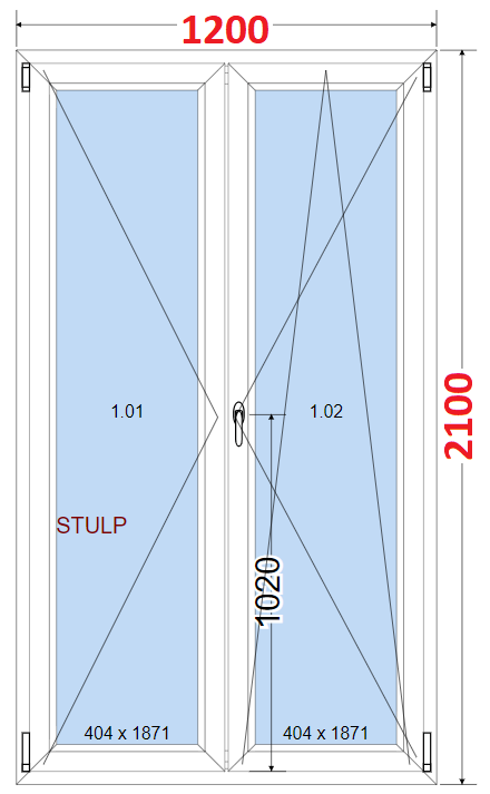 Dvoukdl Okna O + OS (Stulp) - ka 120cm SMART Dvoukdl plastov okno 120x210,  bez stedovho sloupku