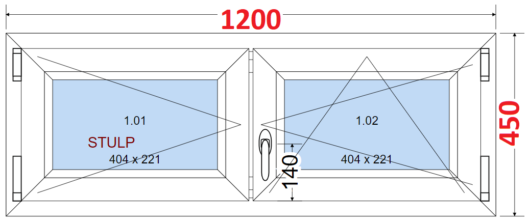 Dvoukdl Okna O + OS (Stulp) - ka 120cm SMART Dvoukdl plastov okno 120x45,  bez stedovho sloupku