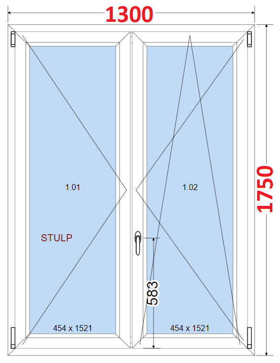 O + OS (Stulp) SMART Dvoukdl plastov okno 130x175,  bez stedovho sloupku