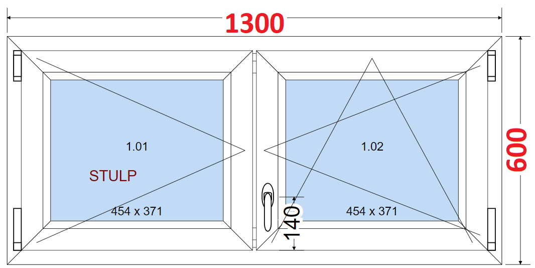 Dvoukdl Okna SMART - Na mru SMART Dvoukdl plastov okno 130x60,  bez stedovho sloupku