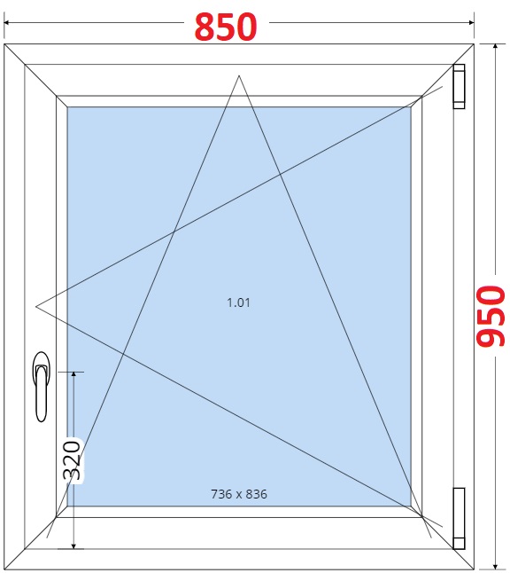 SMART Plastov okno 85x95, Otevrav a sklopn