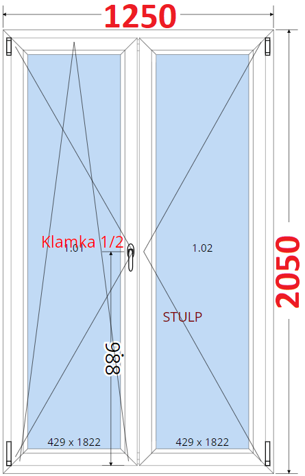 Dvoukdl Balkonov dvee (O+OS-Stulp) - ka 125cm SMART Dvoukdl balkonov dvee 125x205, Otevrav a sklopn