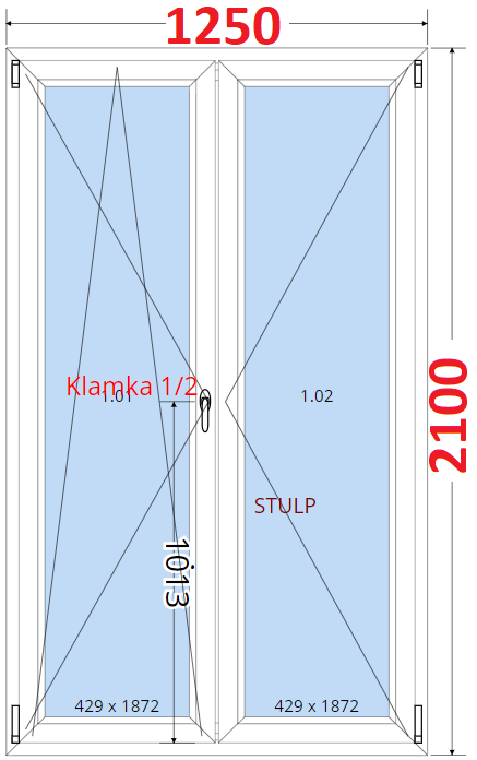 Dvoukdl Balkonov dvee (O+OS-Stulp) - ka 125cm SMART Dvoukdl balkonov dvee 125x210, Otevrav a sklopn