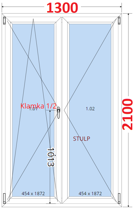 Dvoukdl Balkonov dvee (O+OS-Stulp) - ka 130cm SMART Dvoukdl balkonov dvee 130x210, Otevrav a sklopn