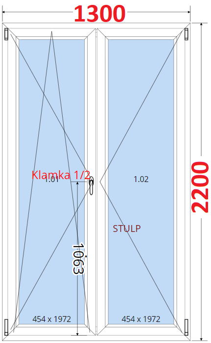 Dvoukdl Balkonov dvee (O+OS-Stulp) - ka 130cm SMART Dvoukdl balkonov dvee 130x220, Otevrav a sklopn