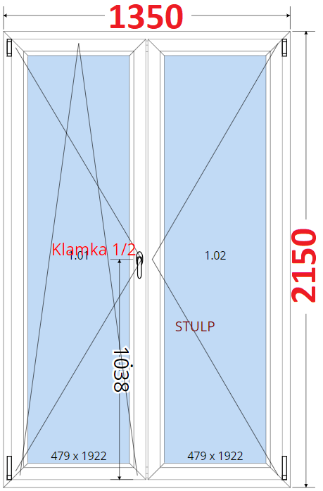 Dvoukdl Balkonov dvee (O+OS-Stulp) - ka 135cm SMART Dvoukdl balkonov dvee 135x215, Otevrav a sklopn