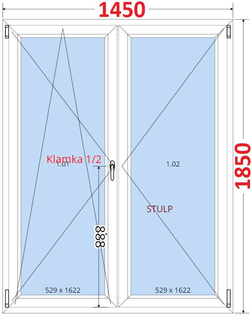Dvoukdl Balkonov dvee (O+OS-Stulp) - ka 145cm SMART Dvoukdl balkonov dvee 145x185, Otevrav a sklopn