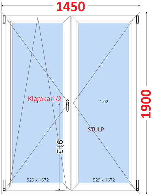 Dvoukdl Balkonov dvee (O+OS-Stulp) - ka 145cm SMART Dvoukdl balkonov dvee 145x190, Otevrav a sklopn