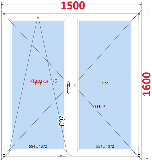 SMART Dvoukdl balkonov dvee 150x160, Otevrav a sklopn