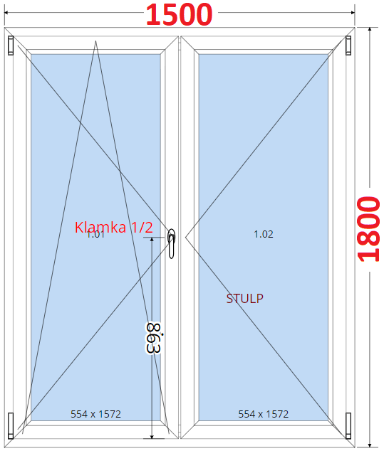 Dvoukdl Balkonov dvee (O+OS-Stulp) - ka 150cm SMART Dvoukdl balkonov dvee 150x180, Otevrav a sklopn
