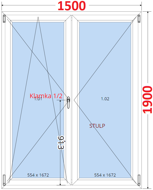 Dvoukdl Balkonov dvee (O+OS-Stulp) - ka 150cm SMART Dvoukdl balkonov dvee 150x190, Otevrav a sklopn