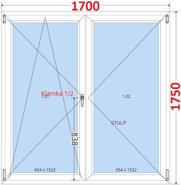 Dvoukdl Balkonov dvee (O+OS-Stulp) - ka 170cm SMART Dvoukdl balkonov dvee 170x175, Otevrav a sklopn