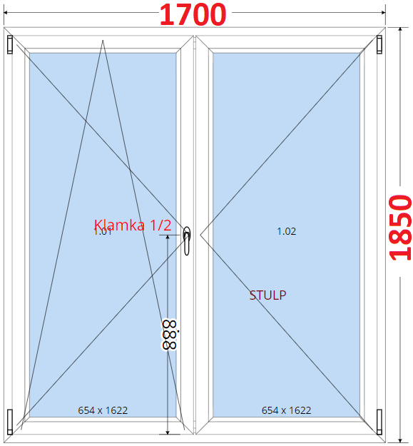 Dvoukdl Balkonov dvee (O+OS-Stulp) - ka 170cm SMART Dvoukdl balkonov dvee 170x185, Otevrav a sklopn
