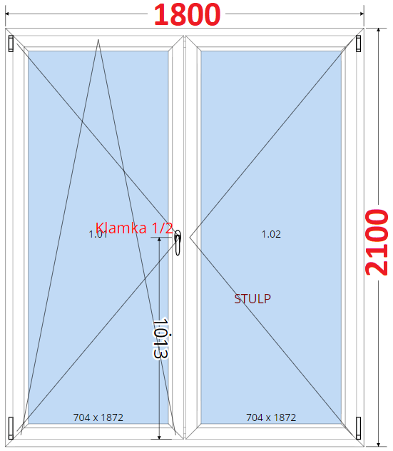 Dvoukdl Balkonov dvee (O+OS-Stulp) - ka 180cm SMART Dvoukdl balkonov dvee 180x210, Otevrav a sklopn