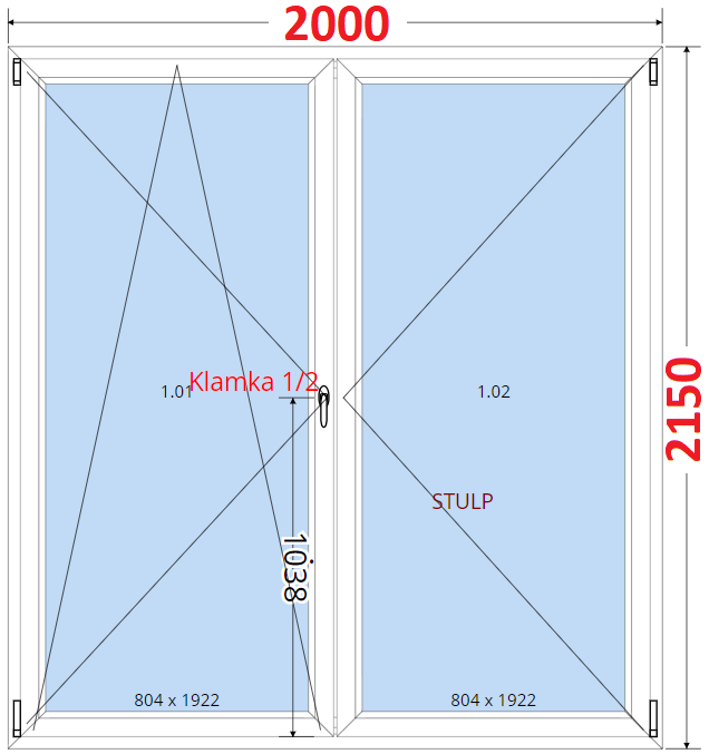 Dvoukdl Balkonov dvee (O+OS-Stulp) - ka 200cm SMART Dvoukdl balkonov dvee 200x215, Otevrav a sklopn