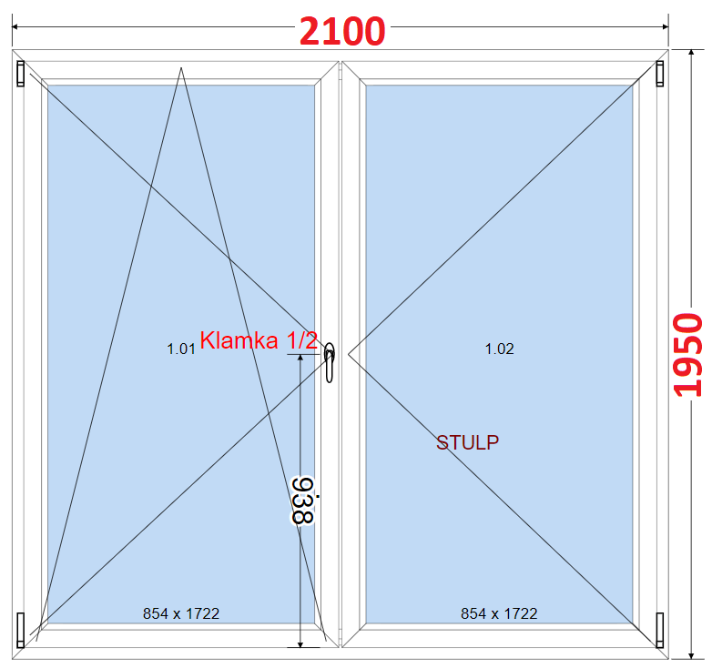 Dvoukdl Balkonov dvee (O+OS-Stulp) - ka 210cm SMART Dvoukdl balkonov dvee 210x195, Otevrav a sklopn
