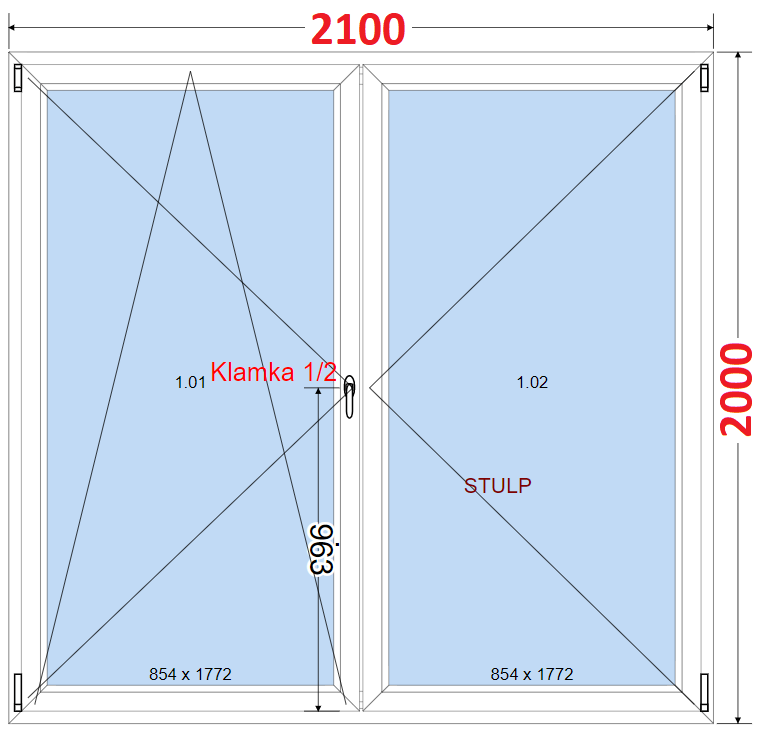 Dvoukdl Balkonov dvee (O+OS-Stulp) - ka 210cm SMART Dvoukdl balkonov dvee 210x200, Otevrav a sklopn