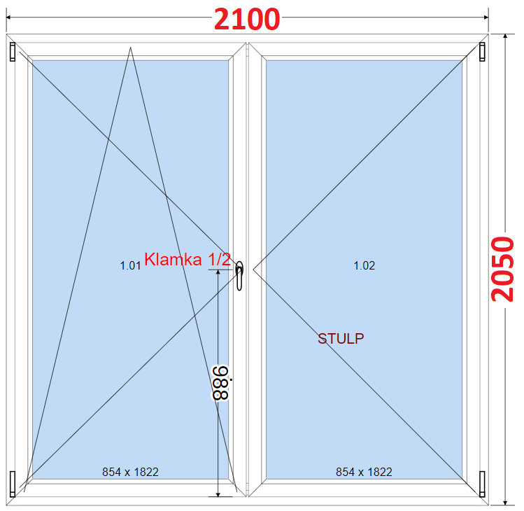 Dvoukdl Balkonov dvee (O+OS-Stulp) - ka 210cm SMART Dvoukdl balkonov dvee 210x205, Otevrav a sklopn