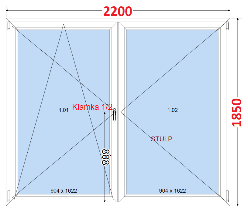 Dvoukdl Balkonov dvee (O+OS-Stulp) - ka 220cm SMART Dvoukdl balkonov dvee 220x185, Otevrav a sklopn