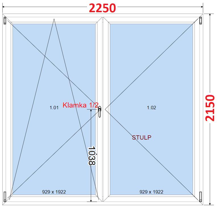 Dvoukdl Balkonov dvee (O+OS-Stulp) - ka 225cm SMART Dvoukdl balkonov dvee 225x215, Otevrav a sklopn