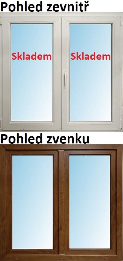 Okna SMART - Skladem SMART Dvoukřídlé plastové okno 150x120 Zlatý dub / Bílá, Otevíravé i Otevíravé a sklopné