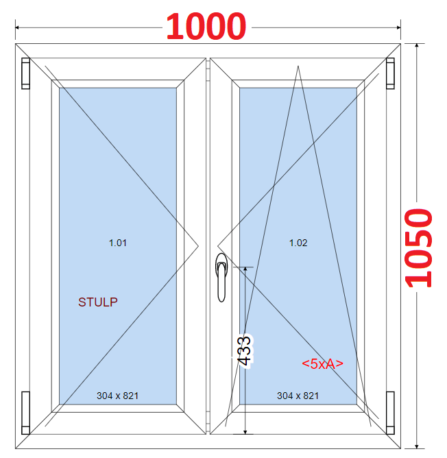 Okna SMART - Na míru SMART Dvoukřídlé plastové okno 100x105,  bez středového sloupku