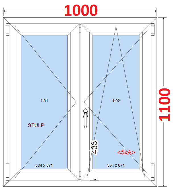 Okna SMART - Na míru SMART Dvoukřídlé plastové okno 100x110,  bez středového sloupku