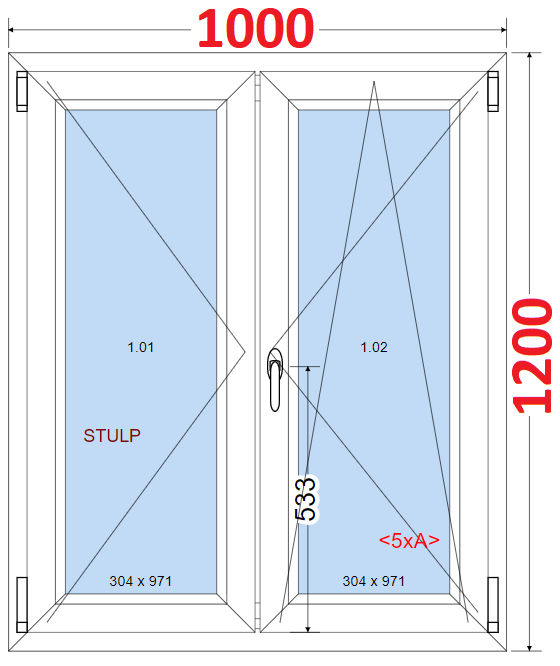 Okna SMART - Na míru SMART Dvoukřídlé plastové okno 100x120,  bez středového sloupku