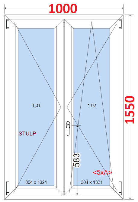 Okna SMART - Na míru SMART Dvoukřídlé plastové okno 100x155,  bez středového sloupku